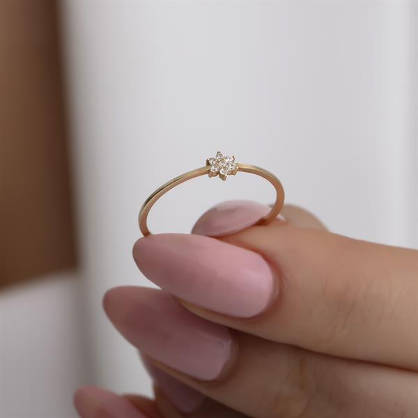 14 Ayar Altın Minimal Çiçek Yüzük
