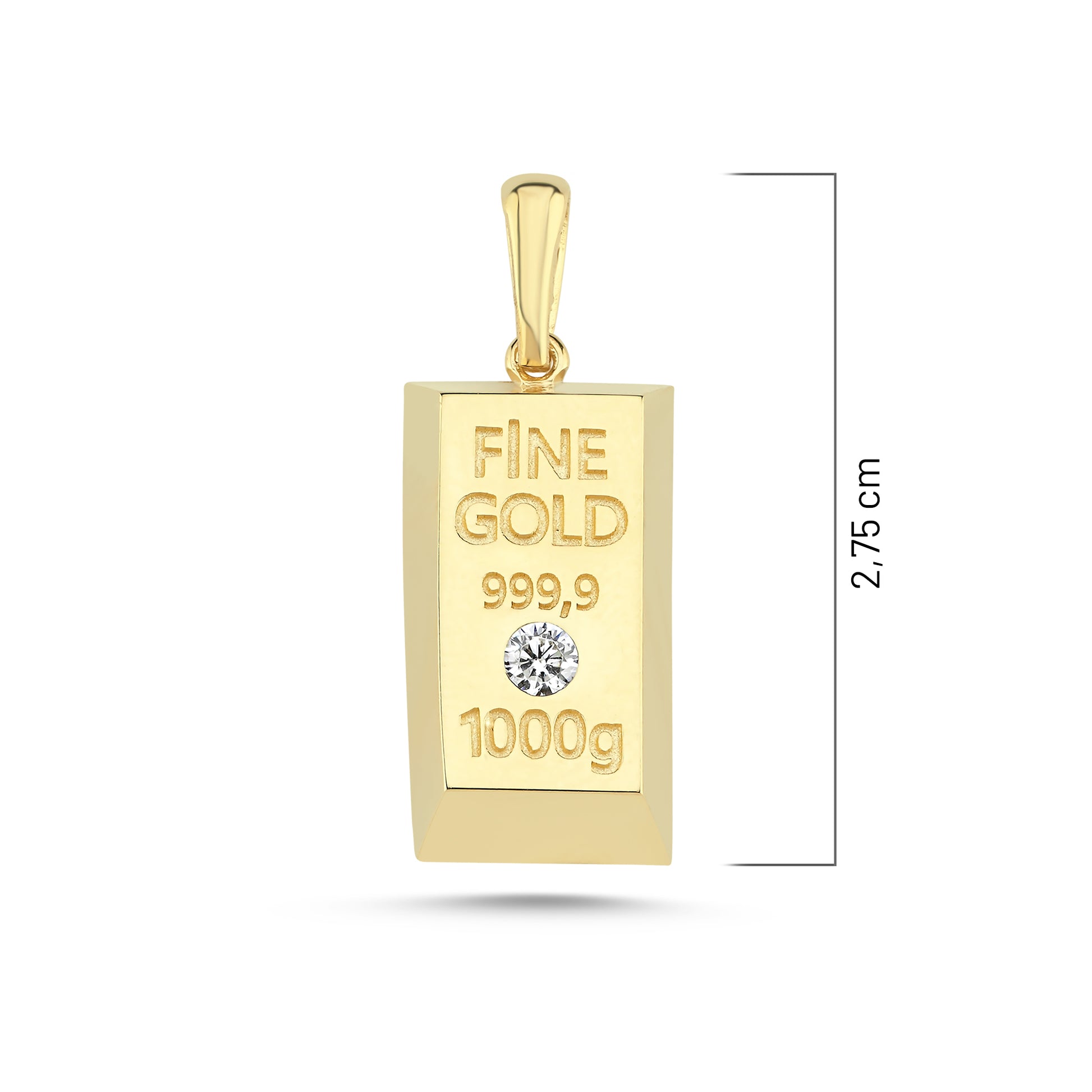 14 Ayar Altın Taşlı Külçe Kolye Ucu