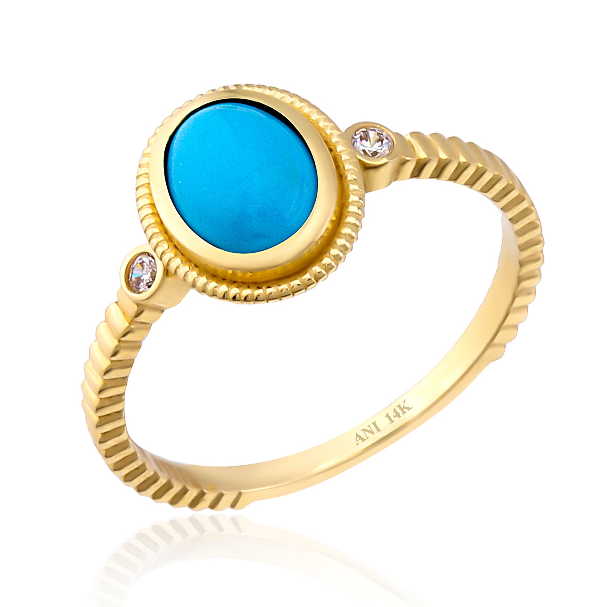 14 Ayar Altın Firuze Oval Taşlı Yüzük