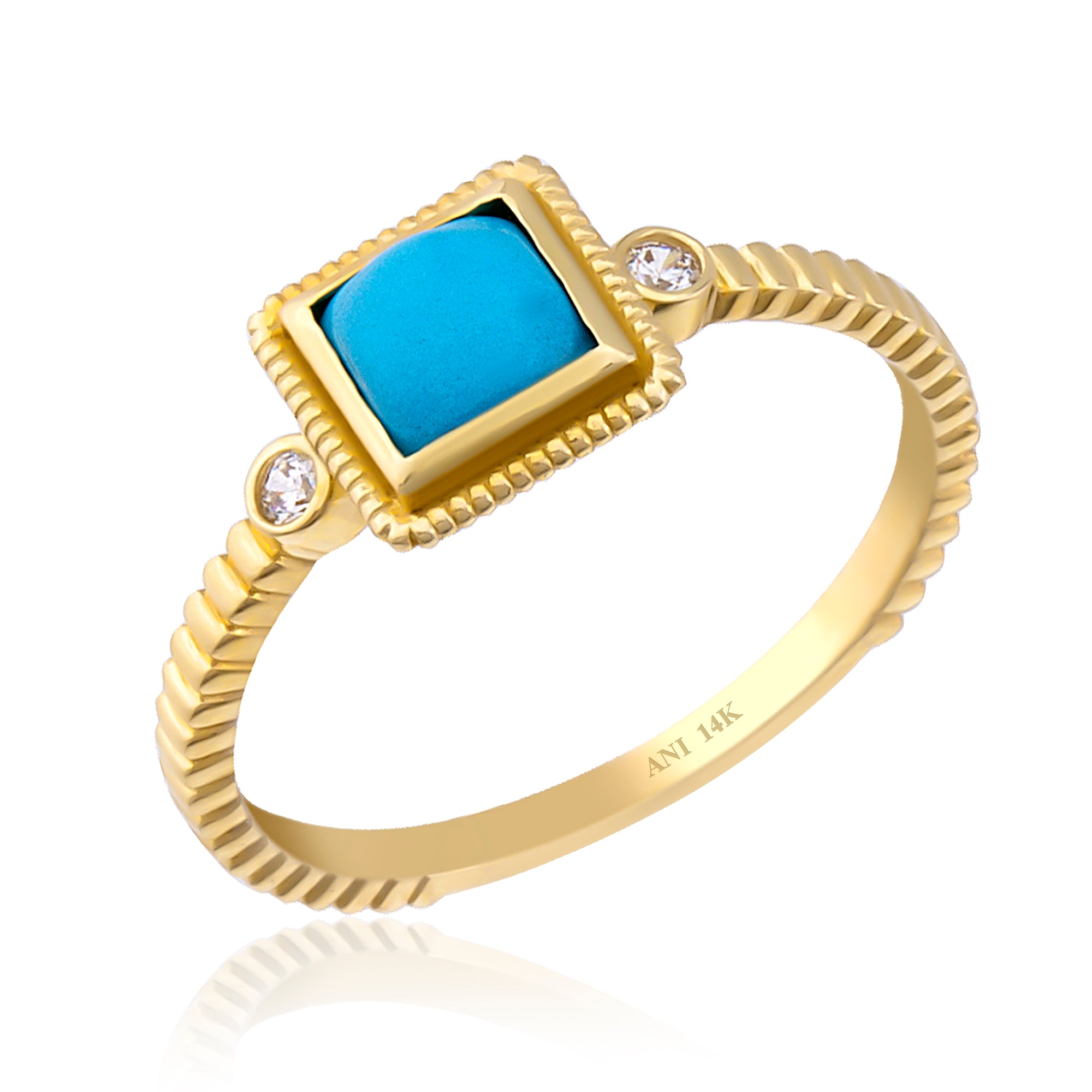 14 Ayar Altın Firuze Kare Taşlı Yüzük