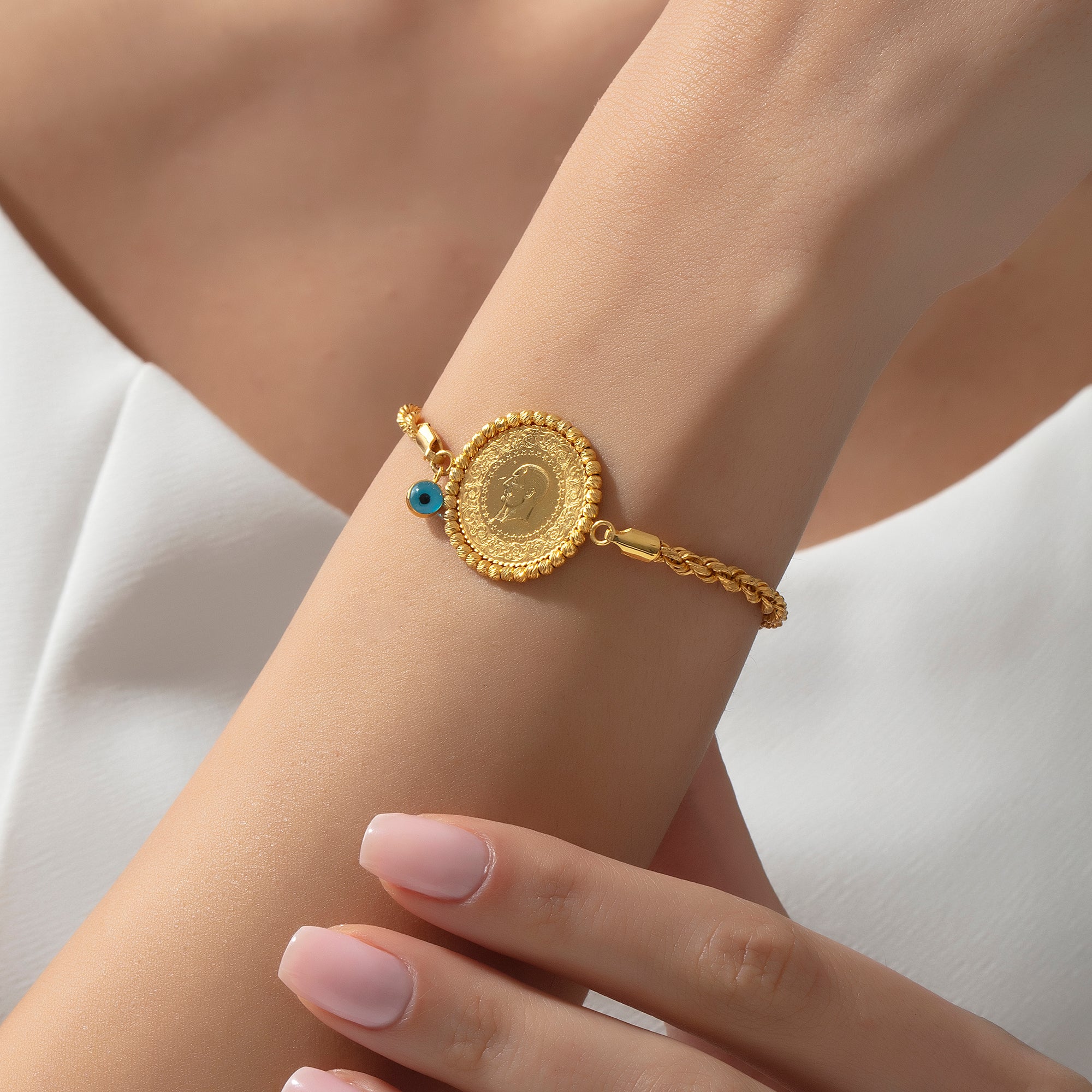 Çeyrekli Halat Burma Bileklik 14 Ayar Altın