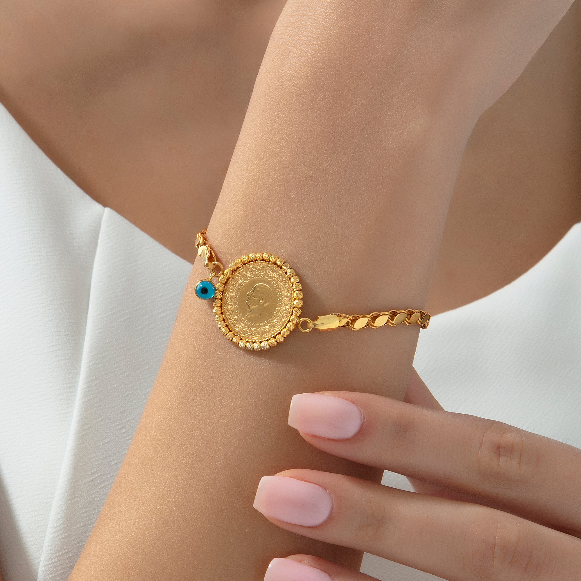 Çeyrekli Pul Zincir Bileklik 14 Ayar Altın