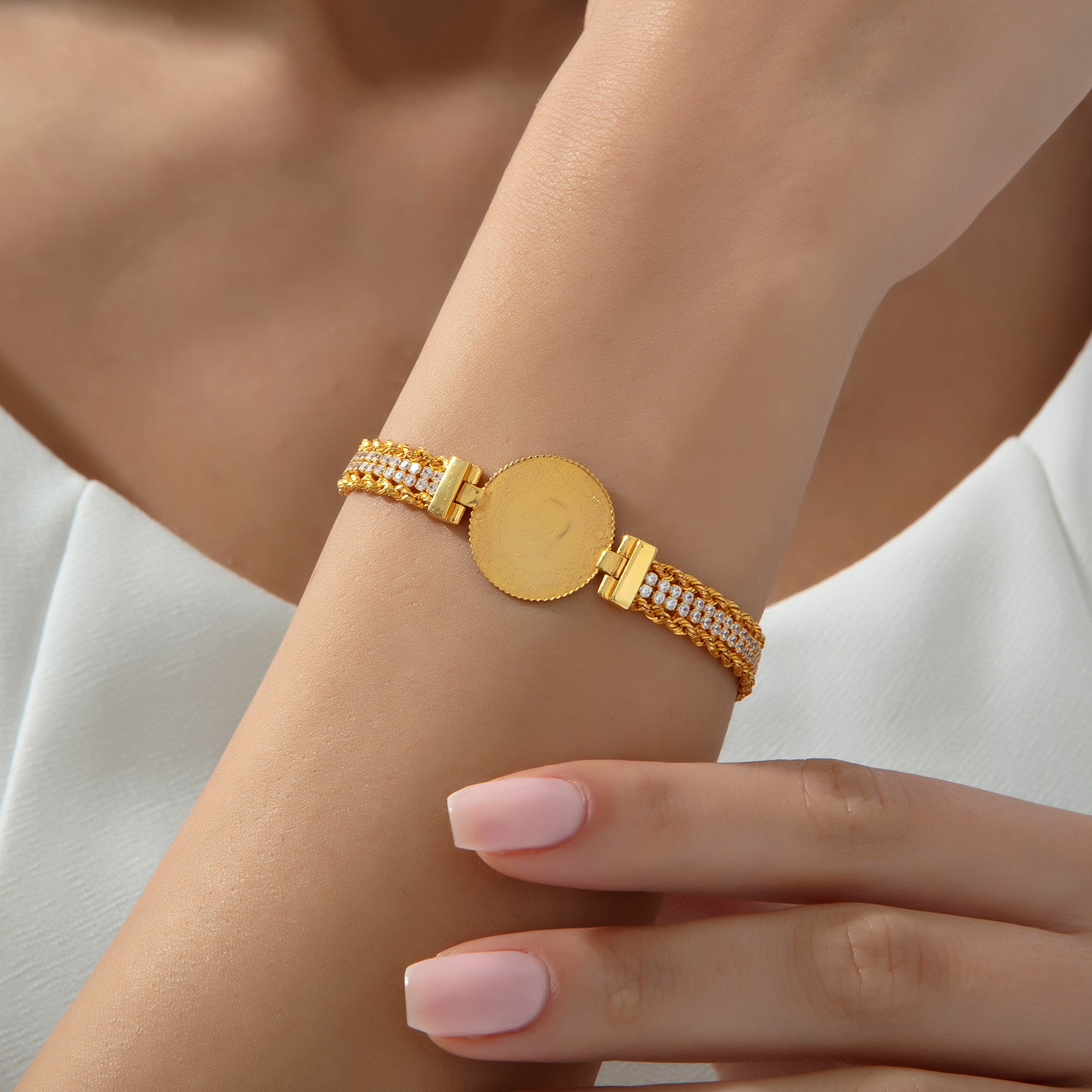 Çeyrekli Burgu Tasarım Bileklik 14 Ayar Altın