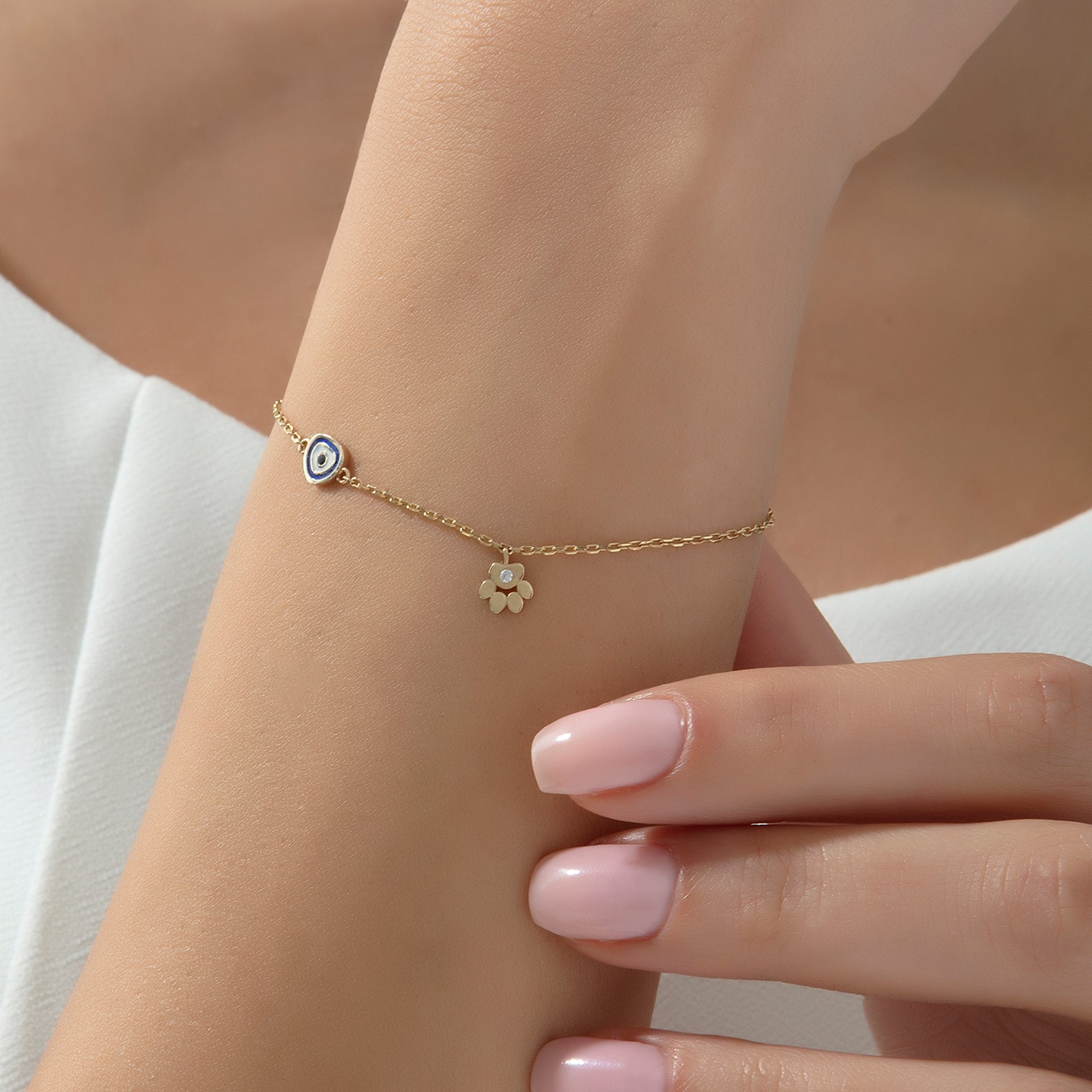 14 Ayar Altın Patili Nazar Boncuğu Bileklik