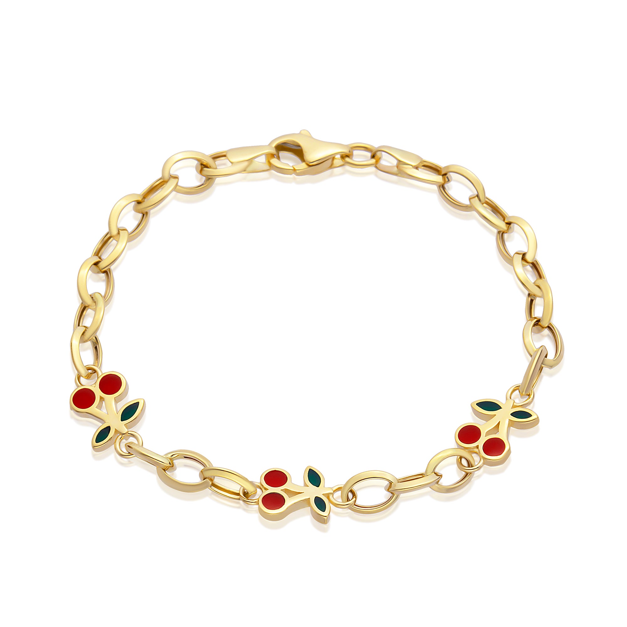 14 Ayar Altın İtalyan Zincir Mineli Kirazlı Çocuk Künye Bileklik