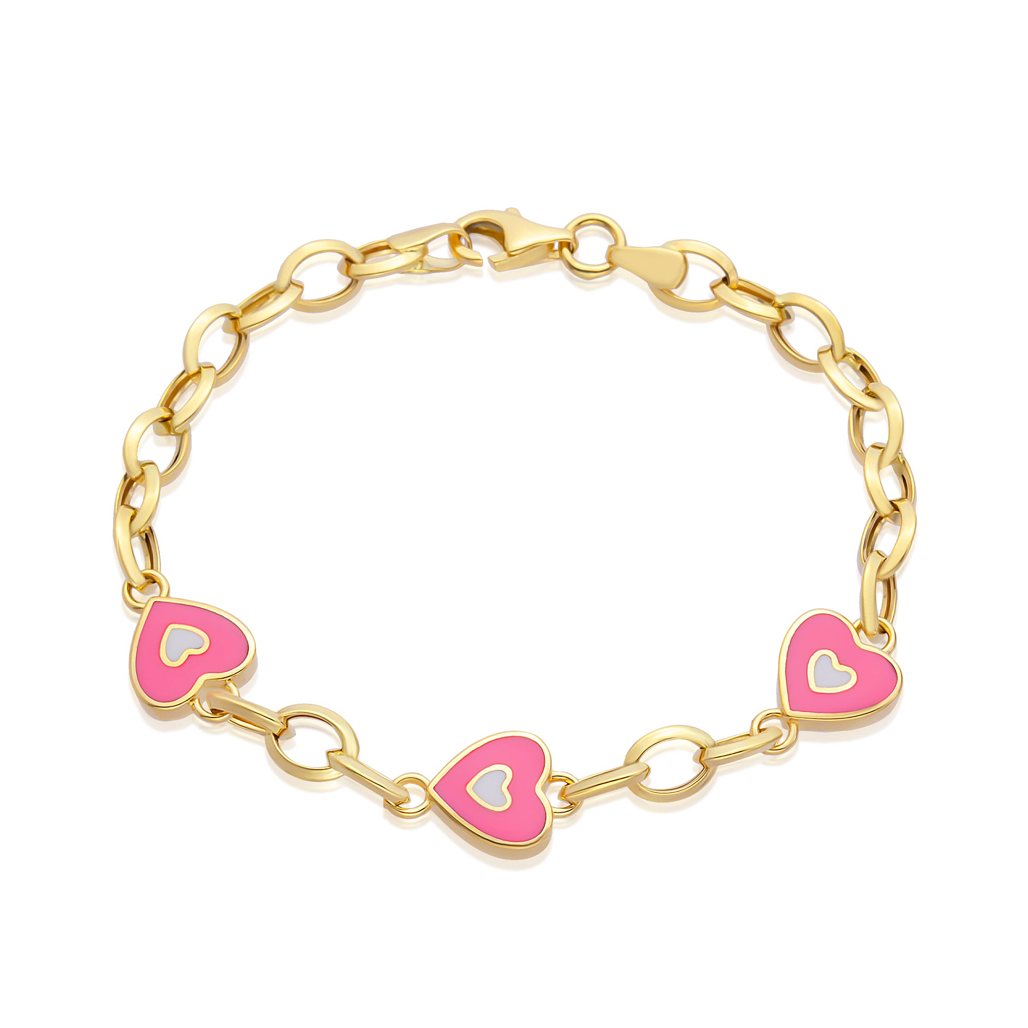 14 Ayar Altın İtalyan Zincir Mineli Kalpli Çocuk Künye Bileklik