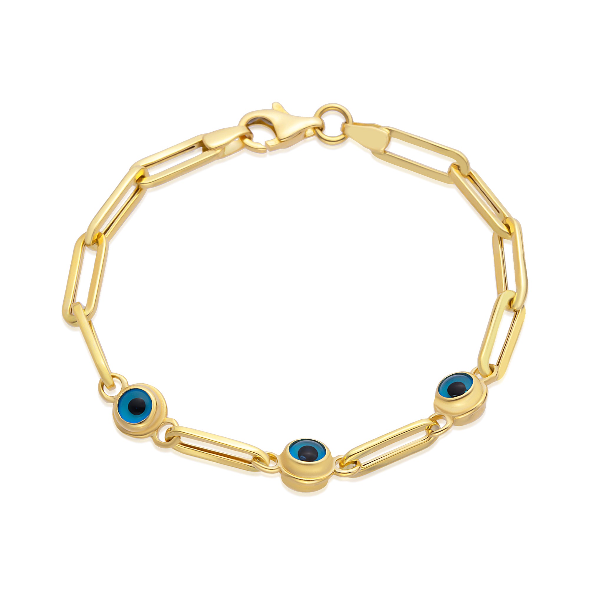 14 Ayar Altın Ataç Zincir Nazar Boncuklu Çocuk Künye Bileklik