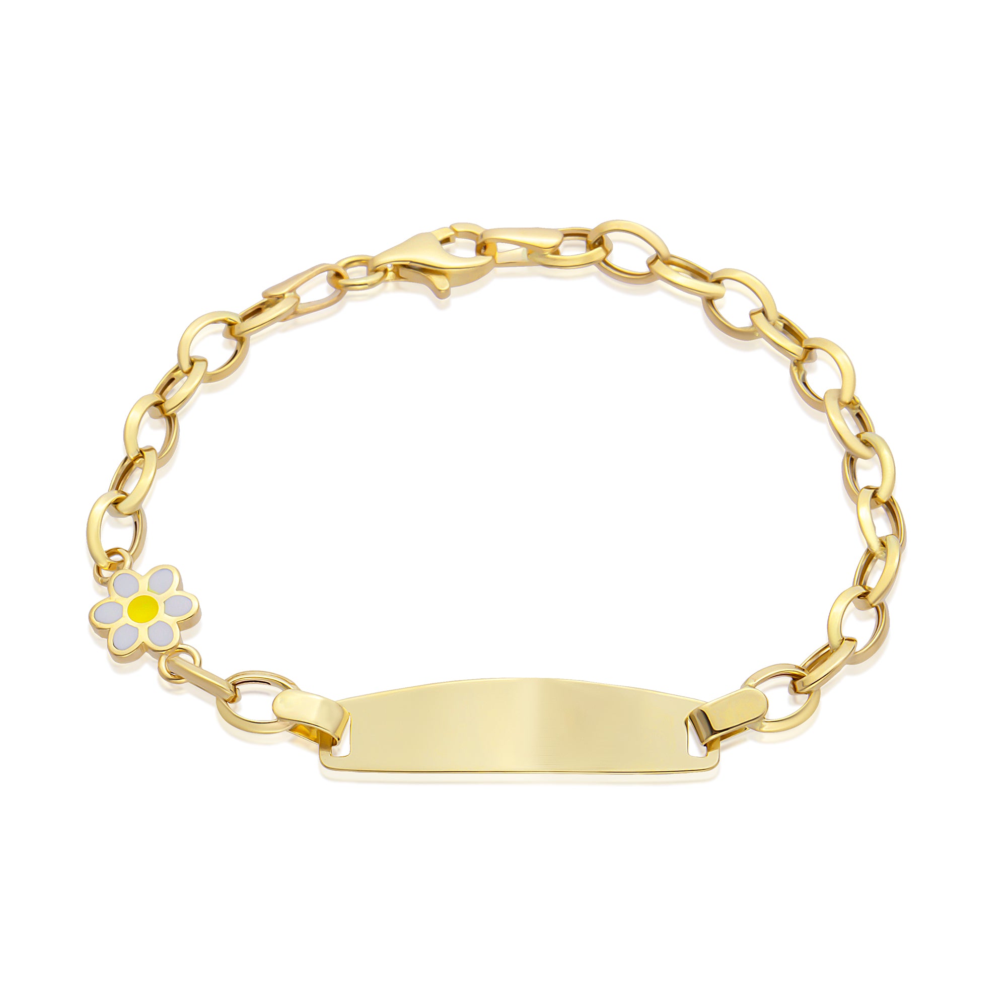 14 Ayar Altın İtalyan Zincirli Çiçekli Mineli Çocuk Künye Bileklik