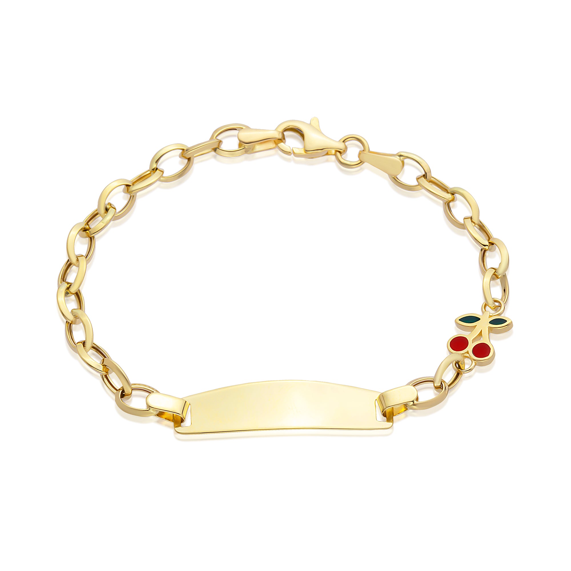 14 Ayar Altın İtalyan Zincir Mineli Kirazlı Çocuk Künye Bileklik