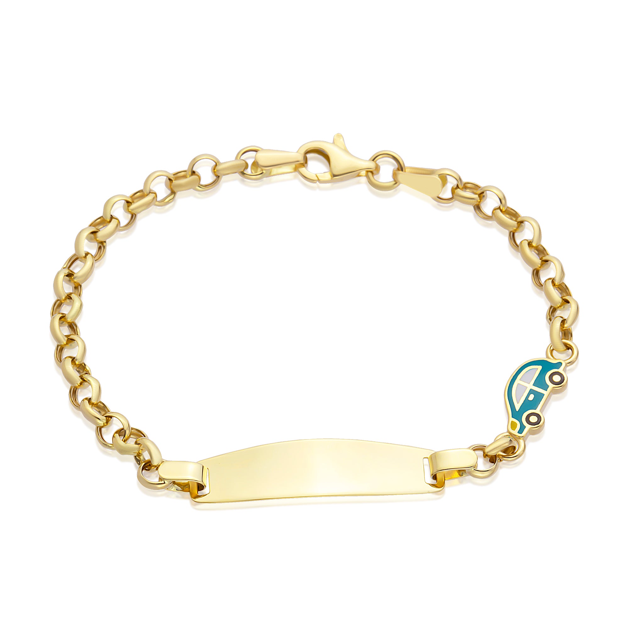 14 Ayar Altın Doç Zincir Mineli Arabalı Çocuk Künye Bileklik