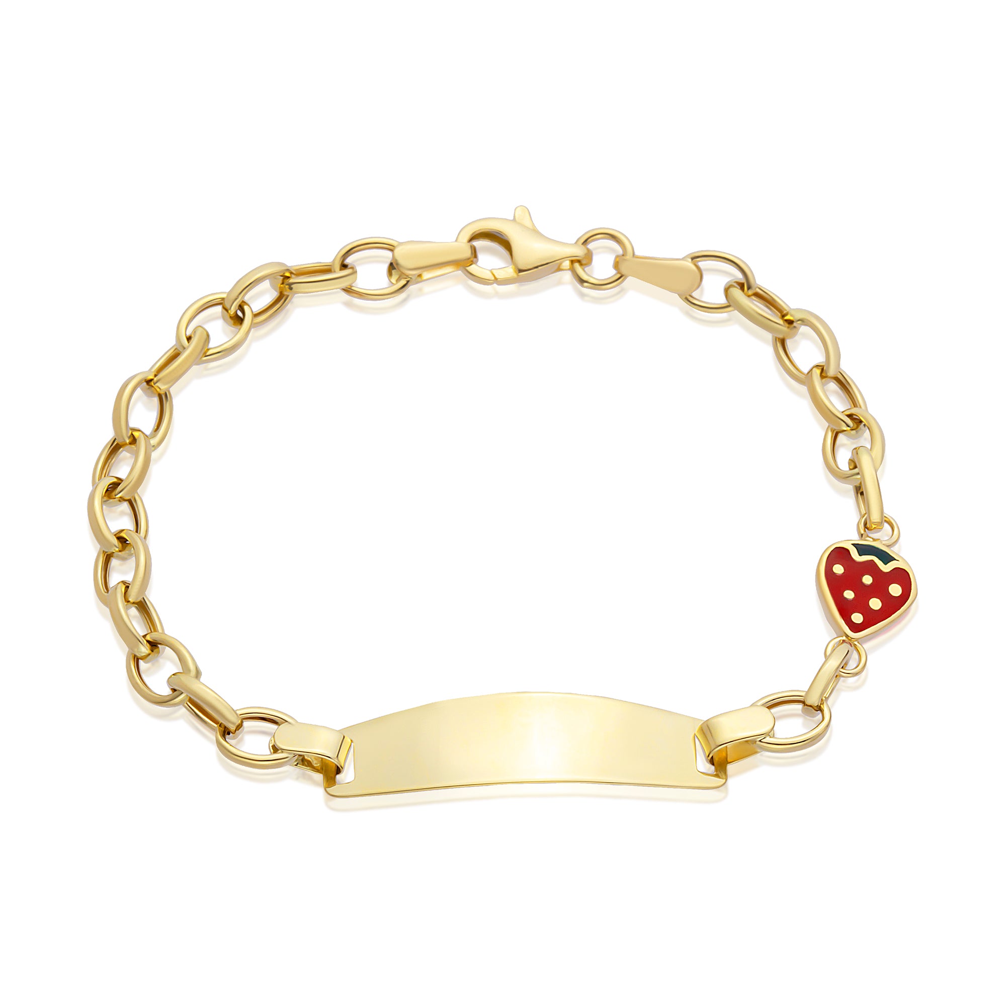 14 Ayar Altın İtalyan Zincir Mineli Çilekli Çocuk Künye Bileklik