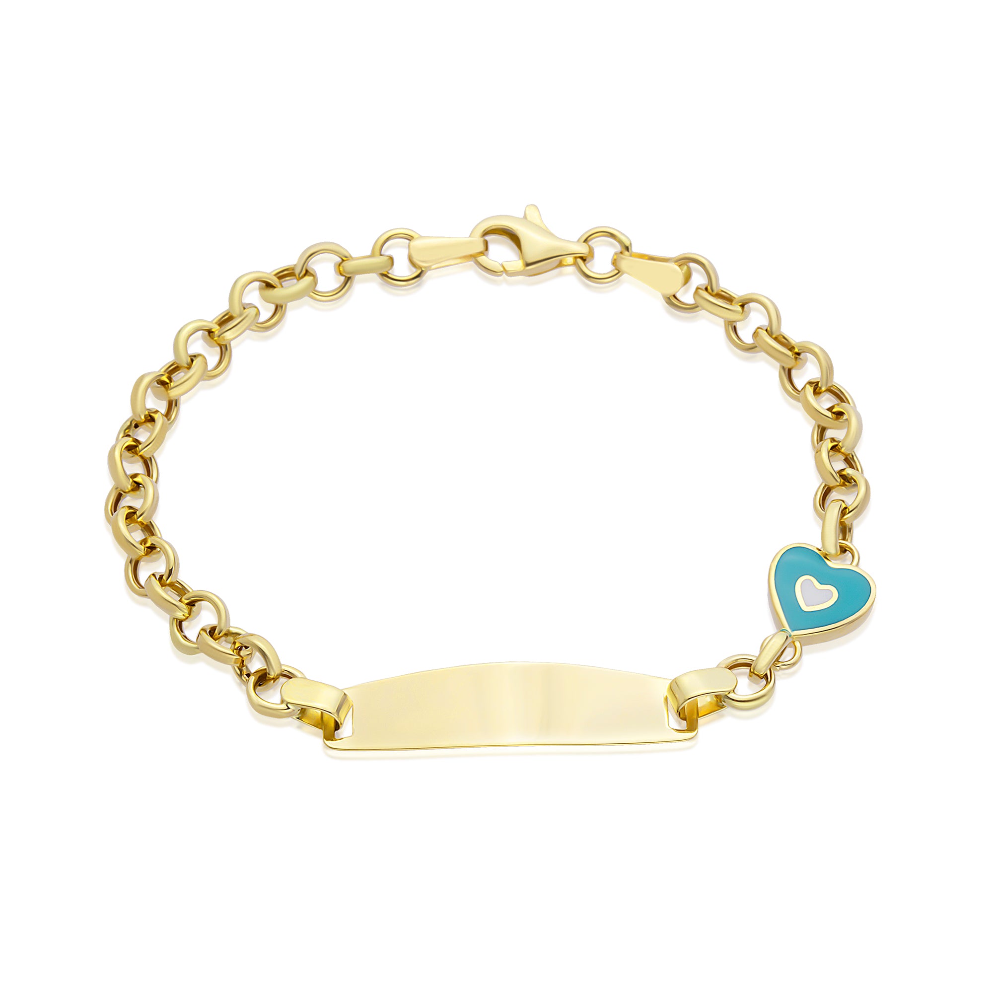 14 Ayar Altın Doç Zincir Mineli Kalpli Çocuk Künye Bileklik