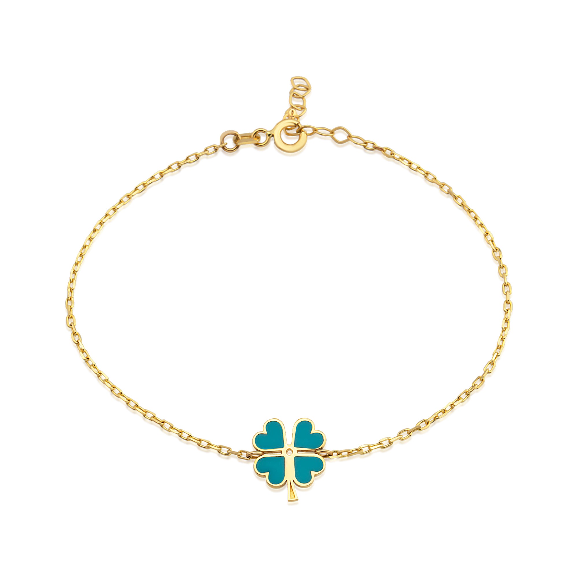 14 Ayar Altın Mineli Yonca Zincir Bileklik