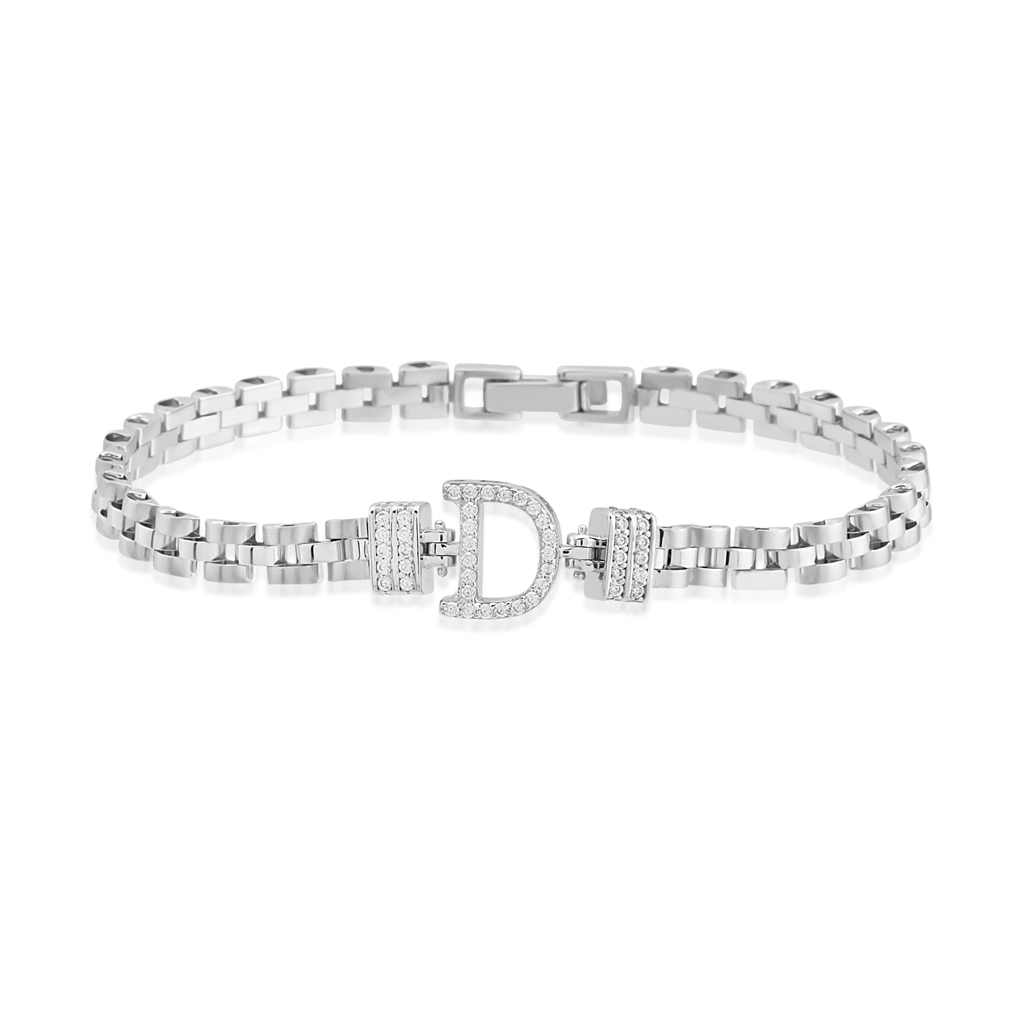 14 Ayar Altın Tasarım Doku Taşlı Harf Bileklik