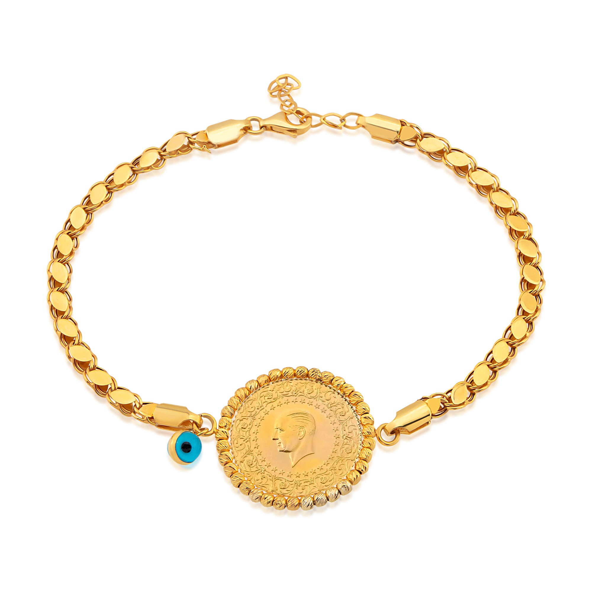 Çeyrekli Pul Zincir Bileklik 14 Ayar Altın