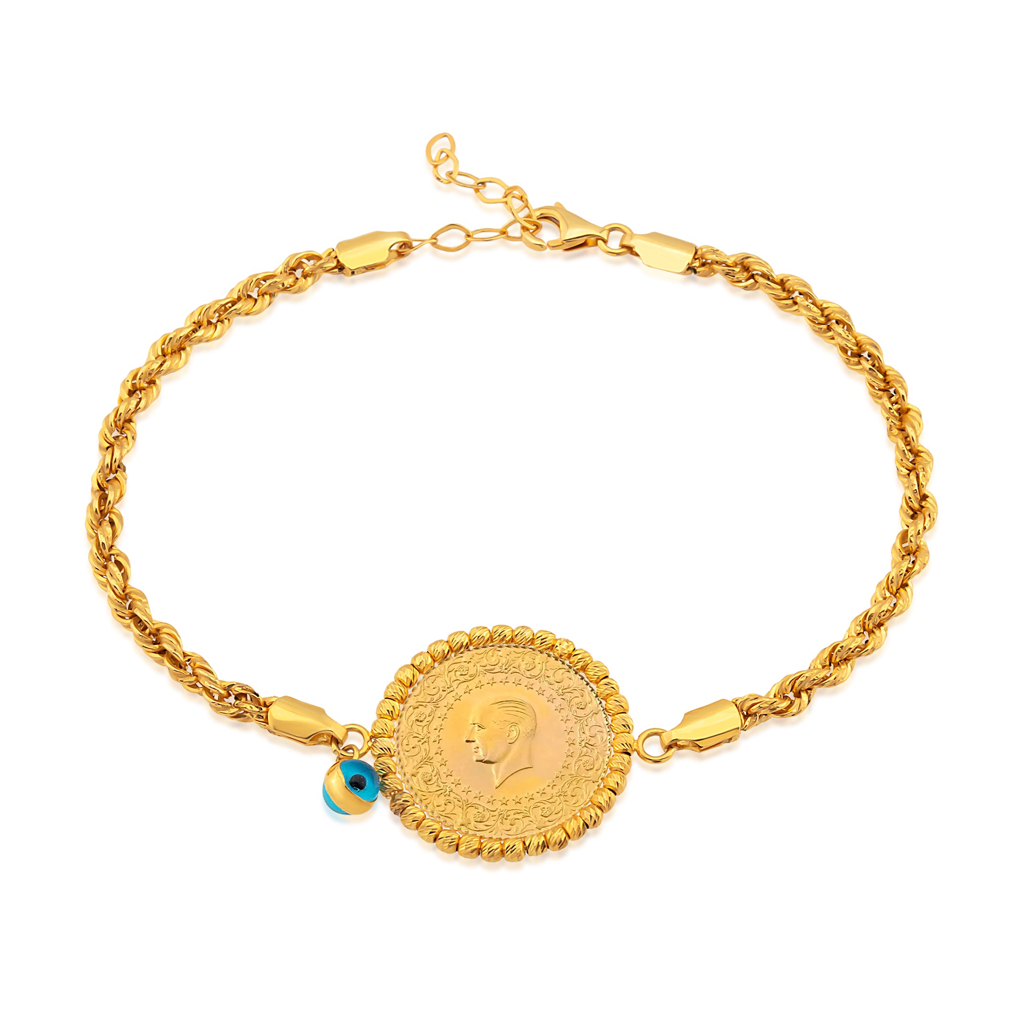 Çeyrekli Halat Burma Bileklik 14 Ayar Altın