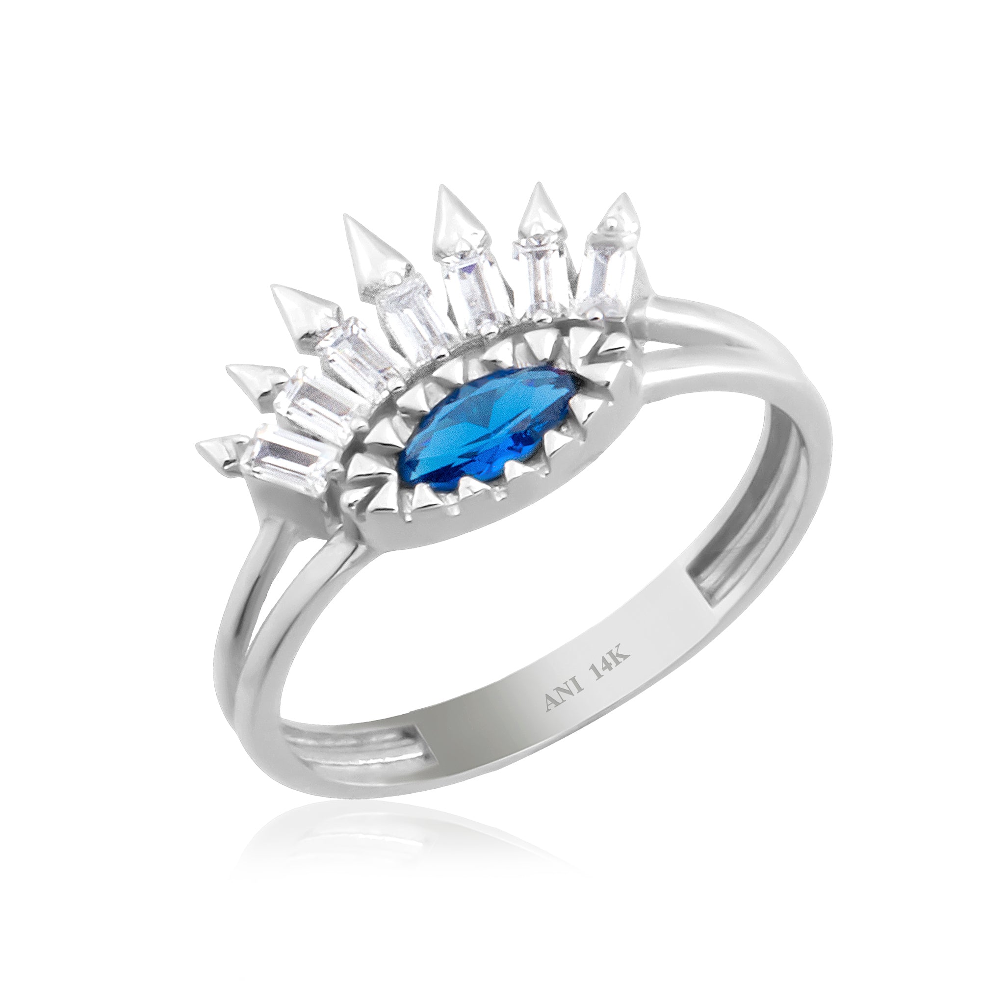 14 Ayar Altın Tasarım Bagetli Göz Yüzük