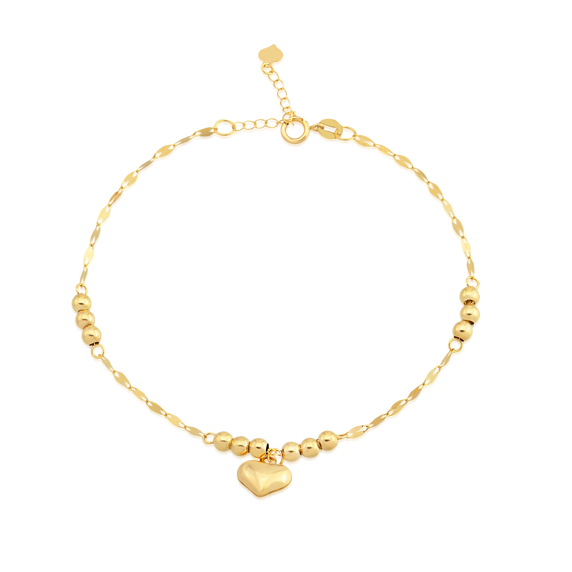 14 Ayar Altın Aynalı Toplu Kalp Zincir Bileklik