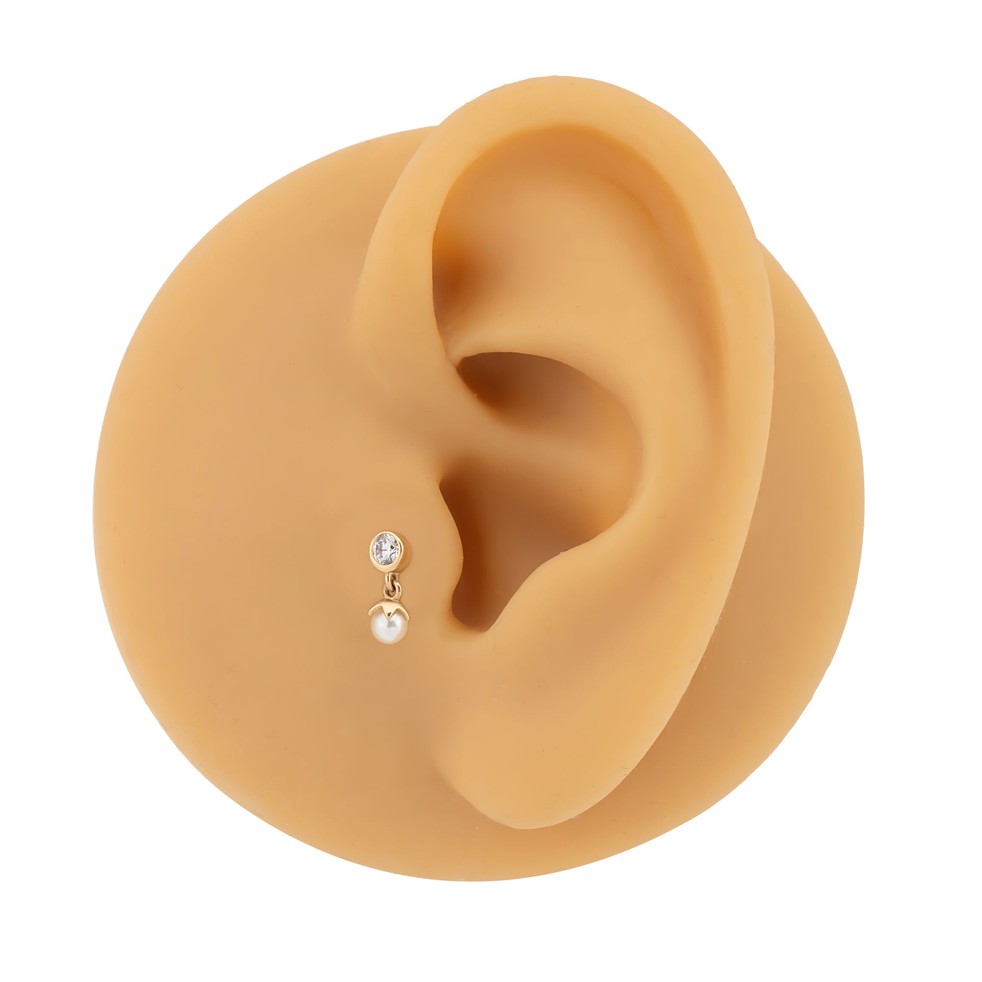 14 Ayar Altın İnci Sallantılı Piercing