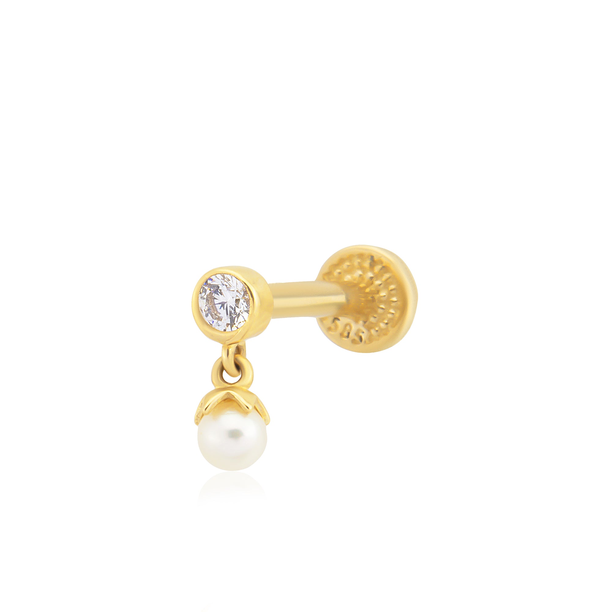 14 Ayar Altın İnci Sallantılı Piercing