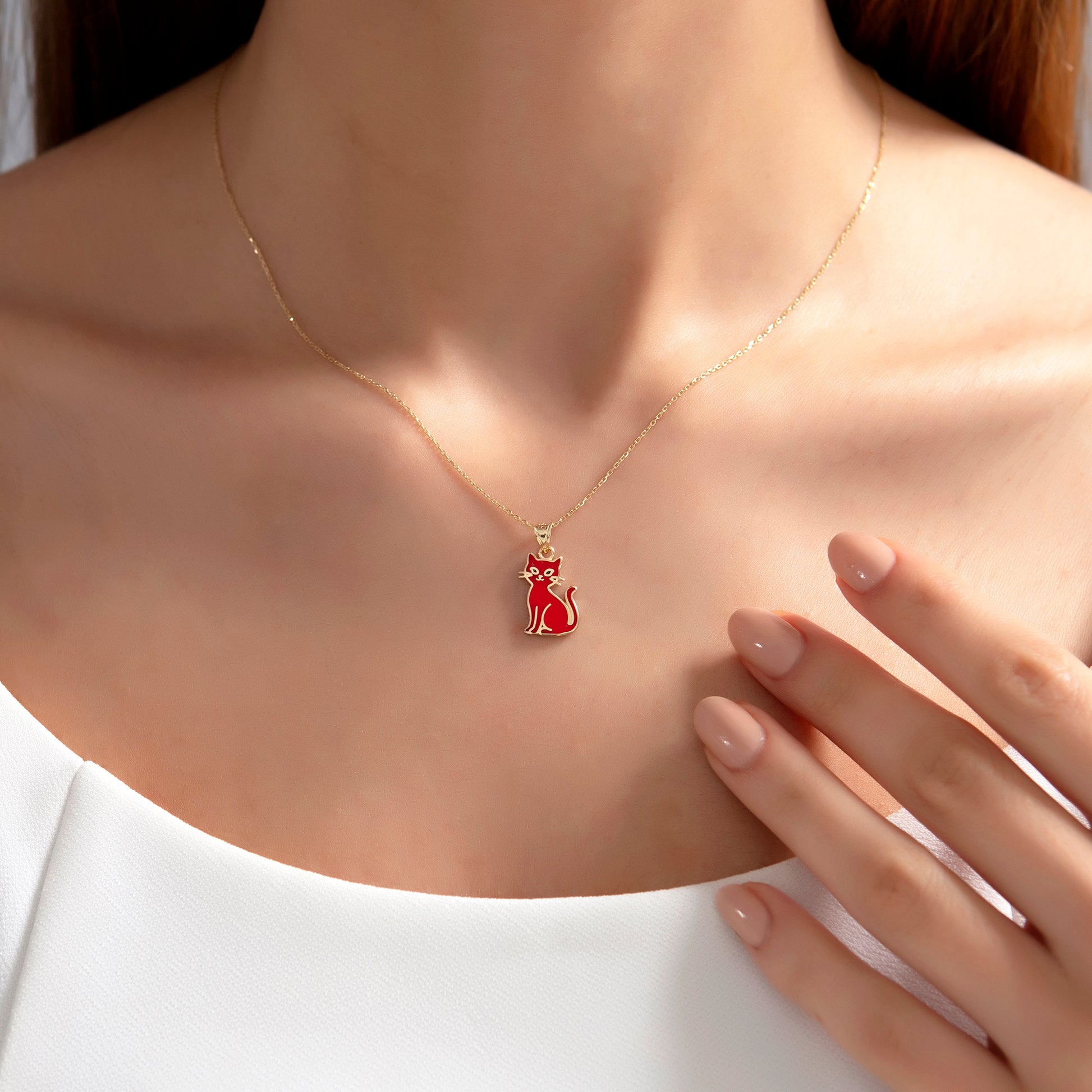 14 Ayar Altın Kedi Kolye