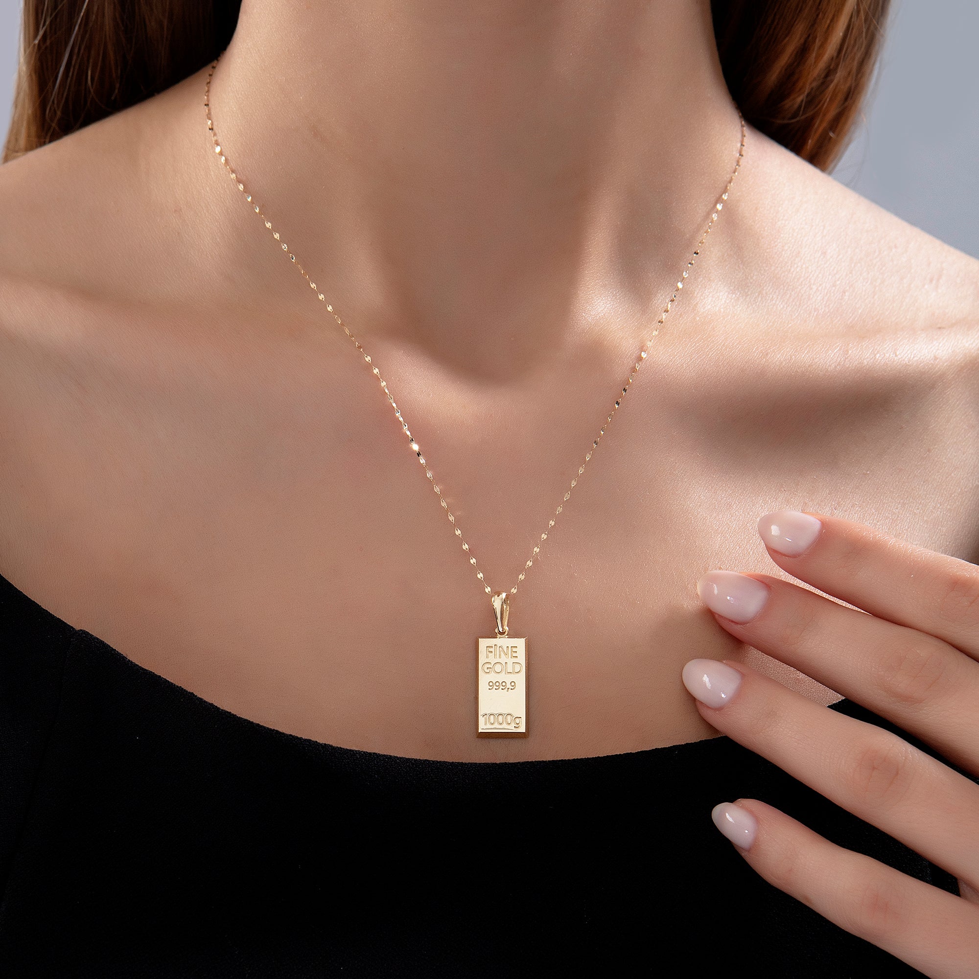 14 Ayar Altın Külçe Zincir Kolye