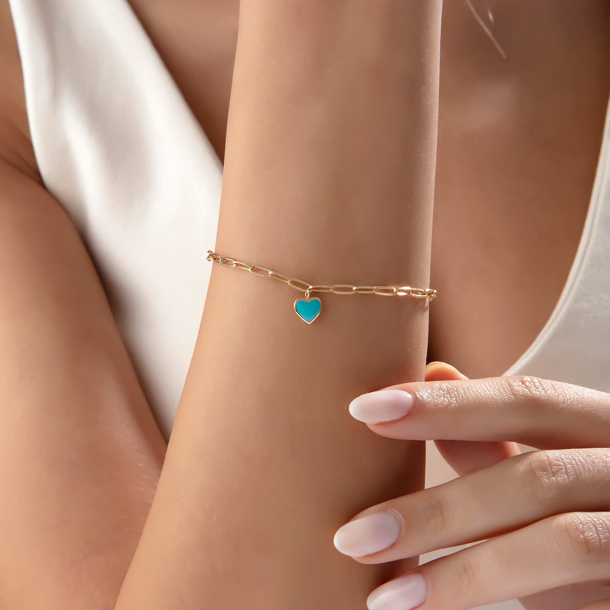 14 Ayar Altın Kalp Charm Ataç Bileklik