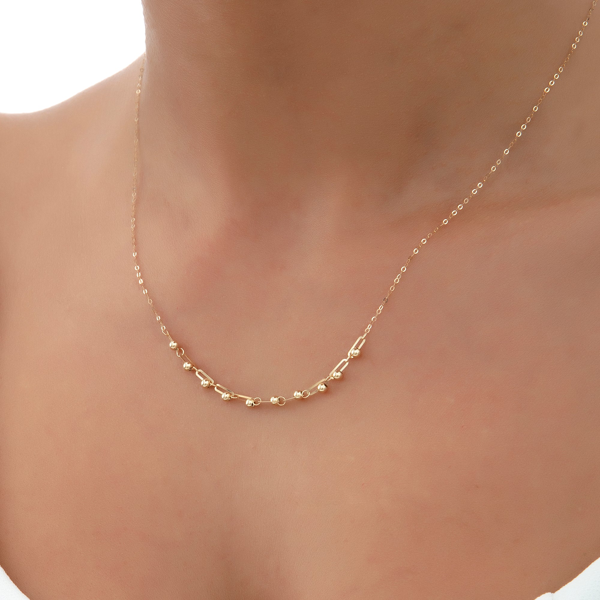 14 Ayar Altın Toplu Tasarım Zincir Kolye